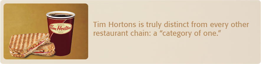 Tim Hortons is truly distinct from every other restaurant chain: a &ldquo;category of one.&rdquo;