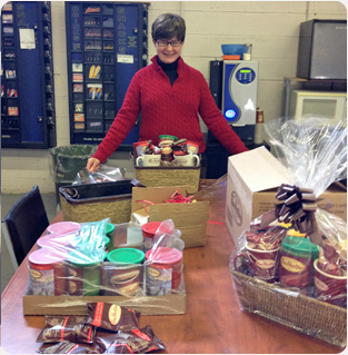 STRIDE client Tracy Marchand working on Tim Hortons gifts baskets